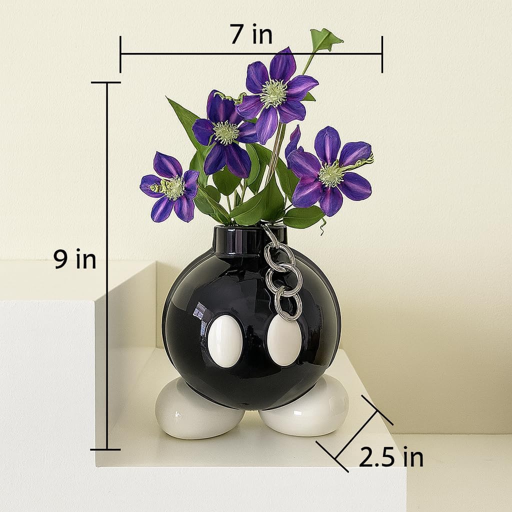 Ceramic Bomb Vase – Unique Cartoon Face Decorative Flower Pot, Modern Black & White Sculpture Planter for Home, Office, Living Room, Entryway & Gift Décor