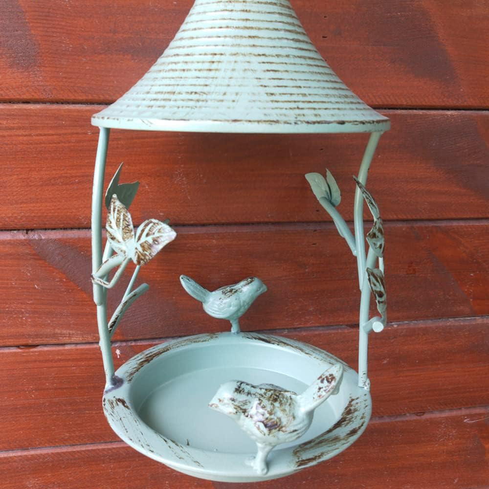 Metal Vintage Green Hanging Bird Feeder,Distressed Hanging Bird Bath Feeder for Outdoors (Green)