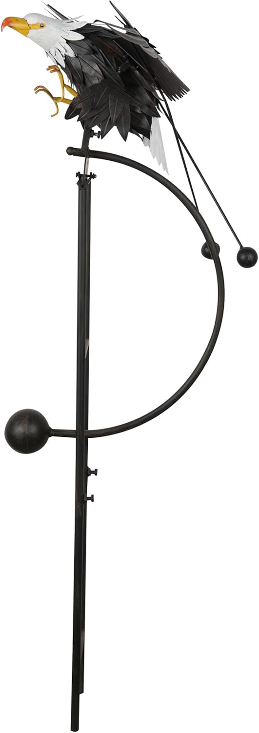 Alpine Corporation - Outdoor Metal Rocking Eagle Garden Stakes - Dynamic Flapping Wings Design, 56-in Tall, Black