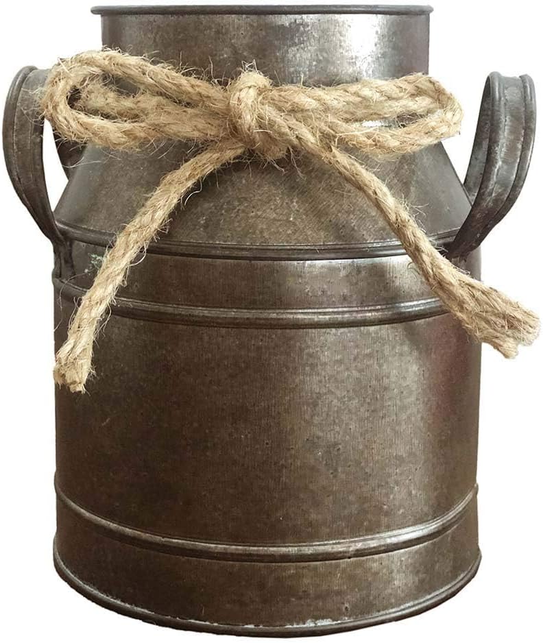 Country Flower Bronze Milk Can Planter Table Vase for Home Decor, Office Decor or Outdoor