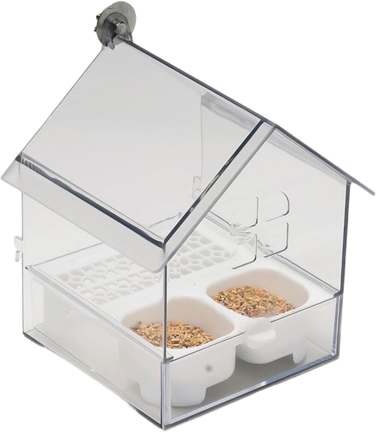 Pull Out External Parrot Feeder Food, Hanging Bird Feeder with Pull Out Tray, Transparent Bird Bath Tub,with Squirrel Proof Tray, for Pet Lover Watching