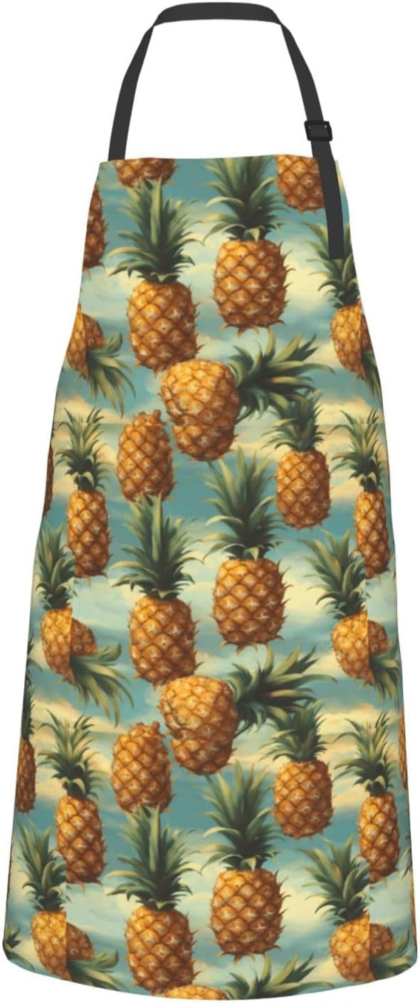 YANYU Summer Pineapple Print 28x33 In Kitchen Apron Stylish Chef Apron with Pockets for Cooking Baking Painting