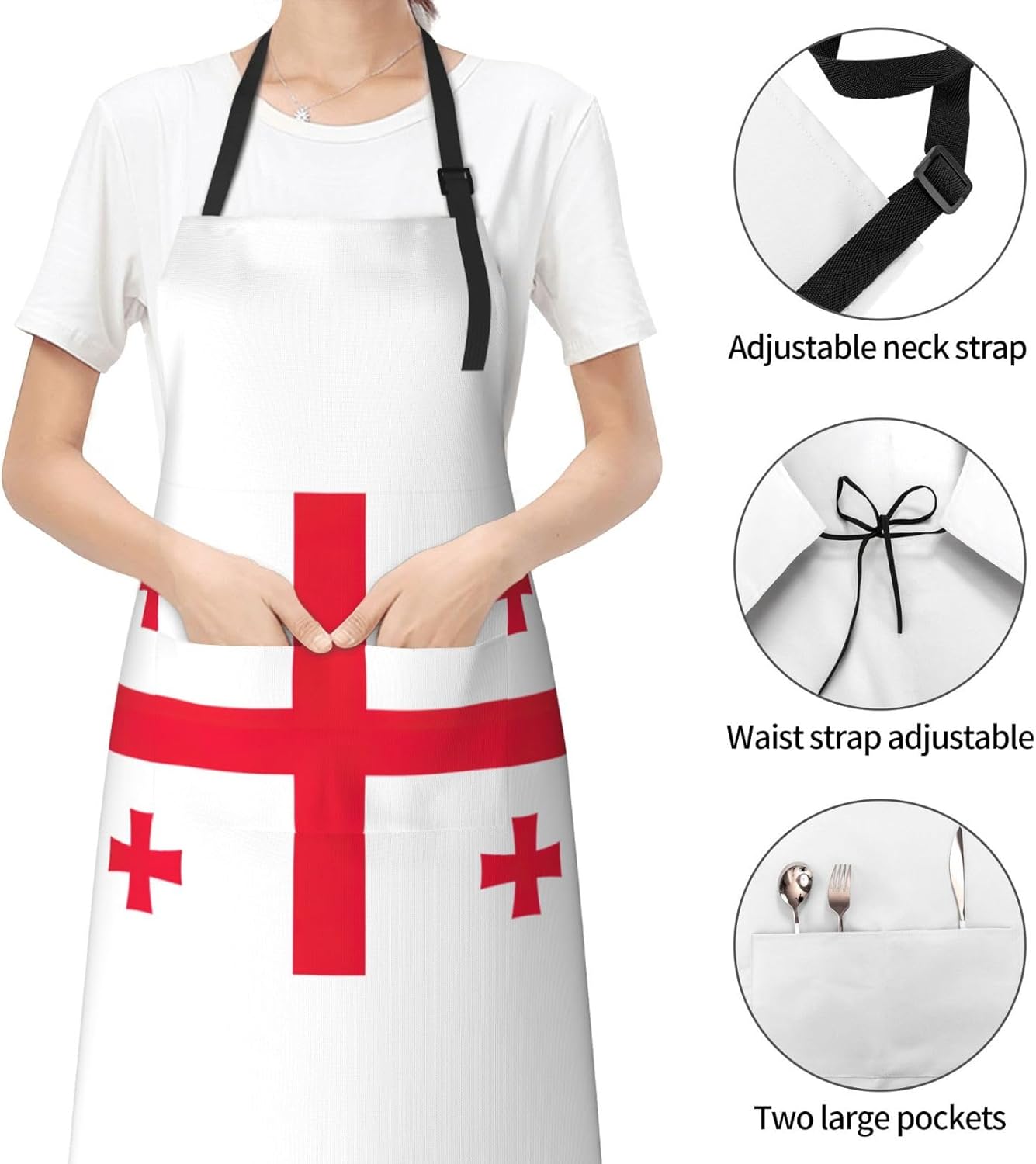 Flag of Georgia print Waterproof apron with pocket adjustable cooking apron for adult kitchen bibs to bake