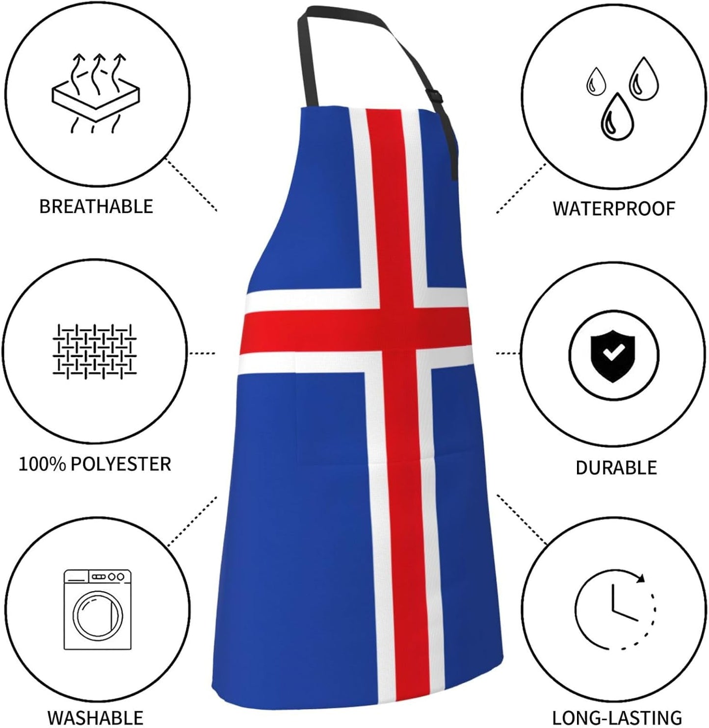 Flag of Iceland print Waterproof chef's apron with pocket apron for kitchen cooking baking barbecue and gardening