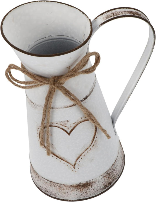 Vintage Style Vase Pot Desktop Ornament Rustic Farmhouse Galvanized Bucket Decor with Handle