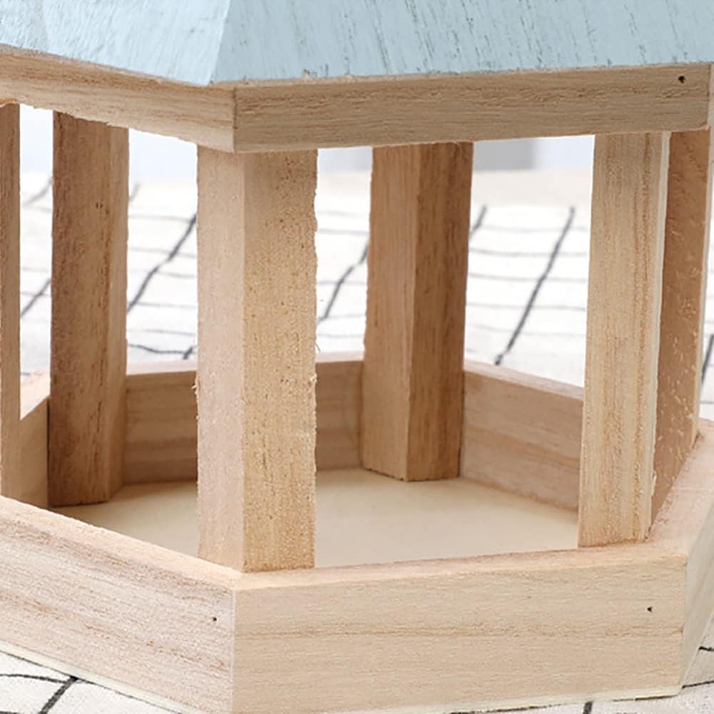 Bird Feeder, Wooden House Shape Hanging Feeding Station Hollow for Outdoor Garden Park Decoration with Hang Rope