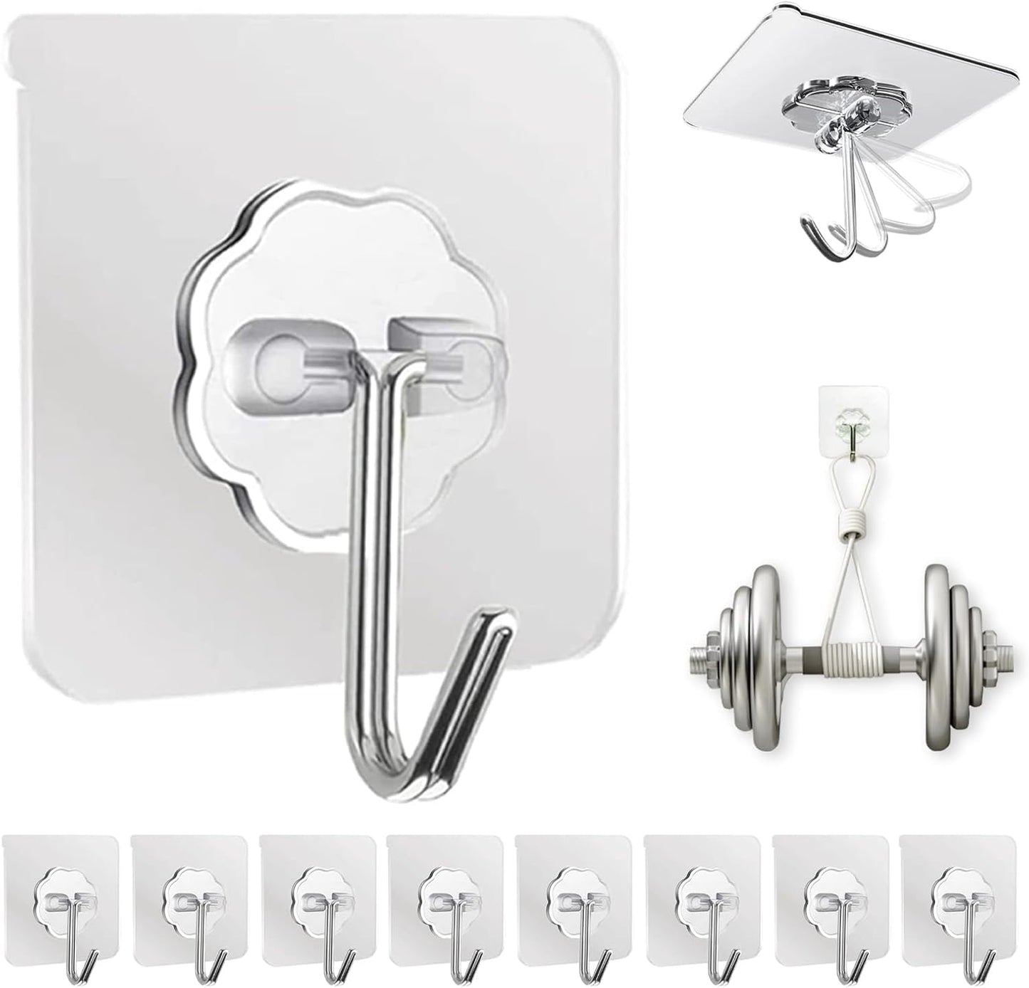 Adhesive Wall Hooks for Hanging Heavy Duty 50 lbs Large Hooks for Wall