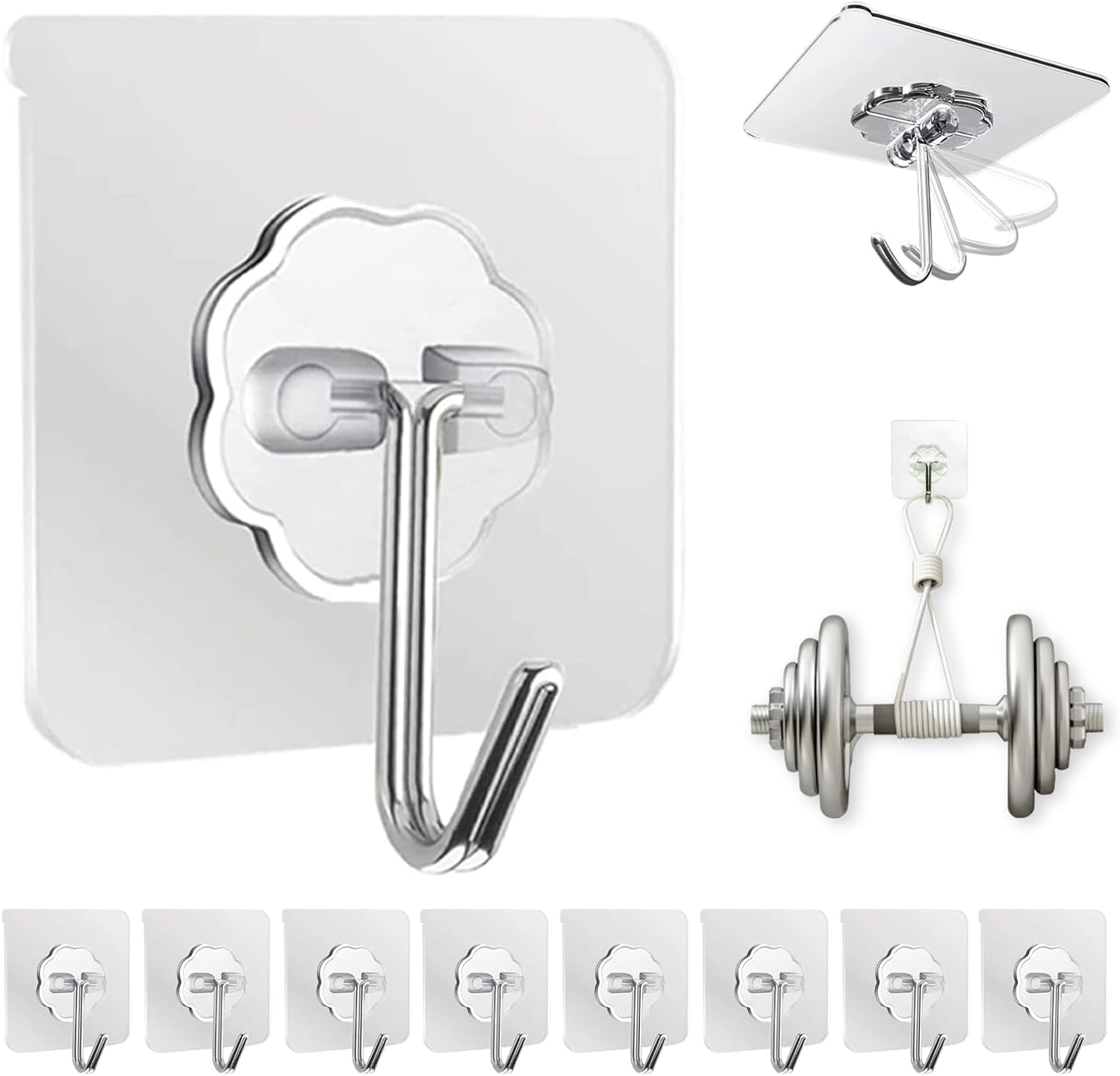 Adhesive Wall Hooks for Hanging Heavy Duty 50 lbs Large Hooks for Wall