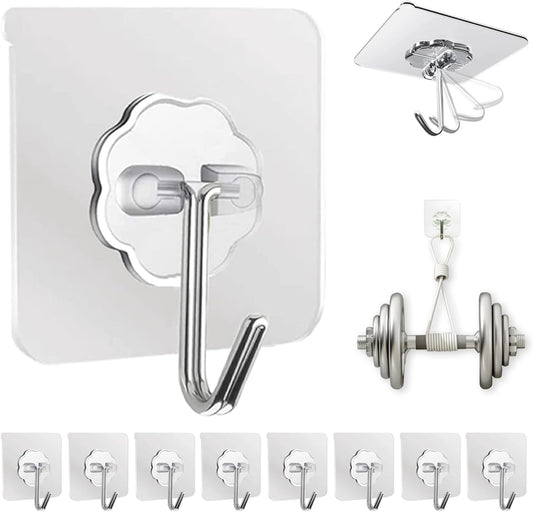 Adhesive Wall Hooks for Hanging Heavy Duty 50 lbs Large Hooks for Wall