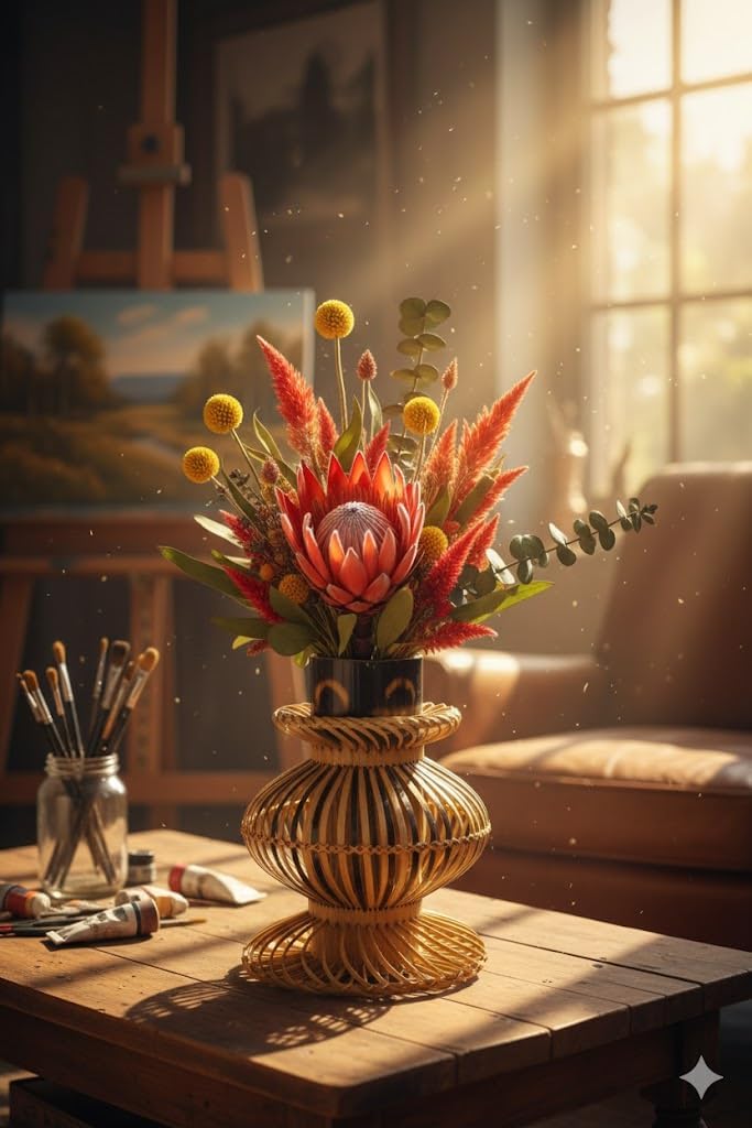 Handmade Bamboo Flower Vase - 100% Natural Rustic Planter Pot for Indoor & Outdoor Plants - Farmhouse & Boho Home Décor - Decorative Wooden Vase for Christmas, Halloween, Thanksgiving