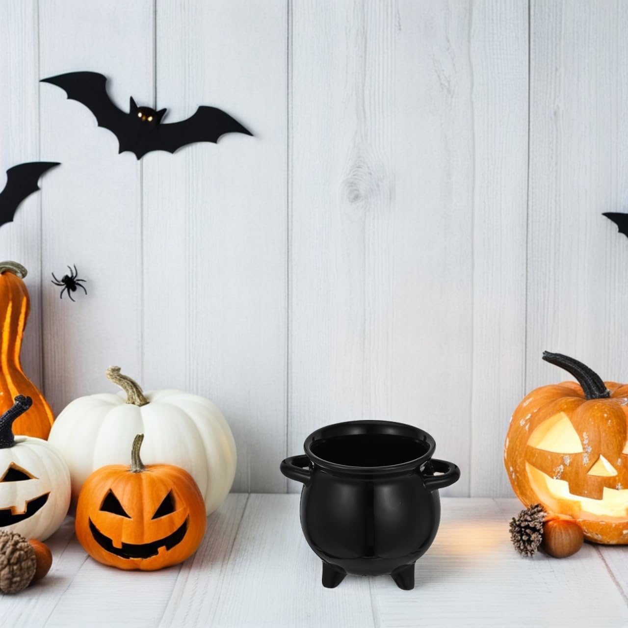 BESTOYARD Halloween Candy Jar Ceramic Cauldron Planter Small Pot for Kitchen Storage and Party Treats Unique Witch Design