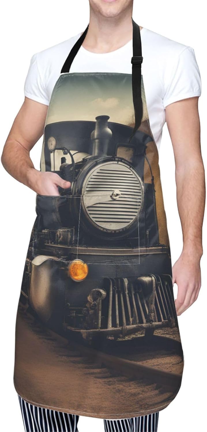 locomotive print Waterproof chef's apron with pocket apron for kitchen cooking baking barbecue and gardening