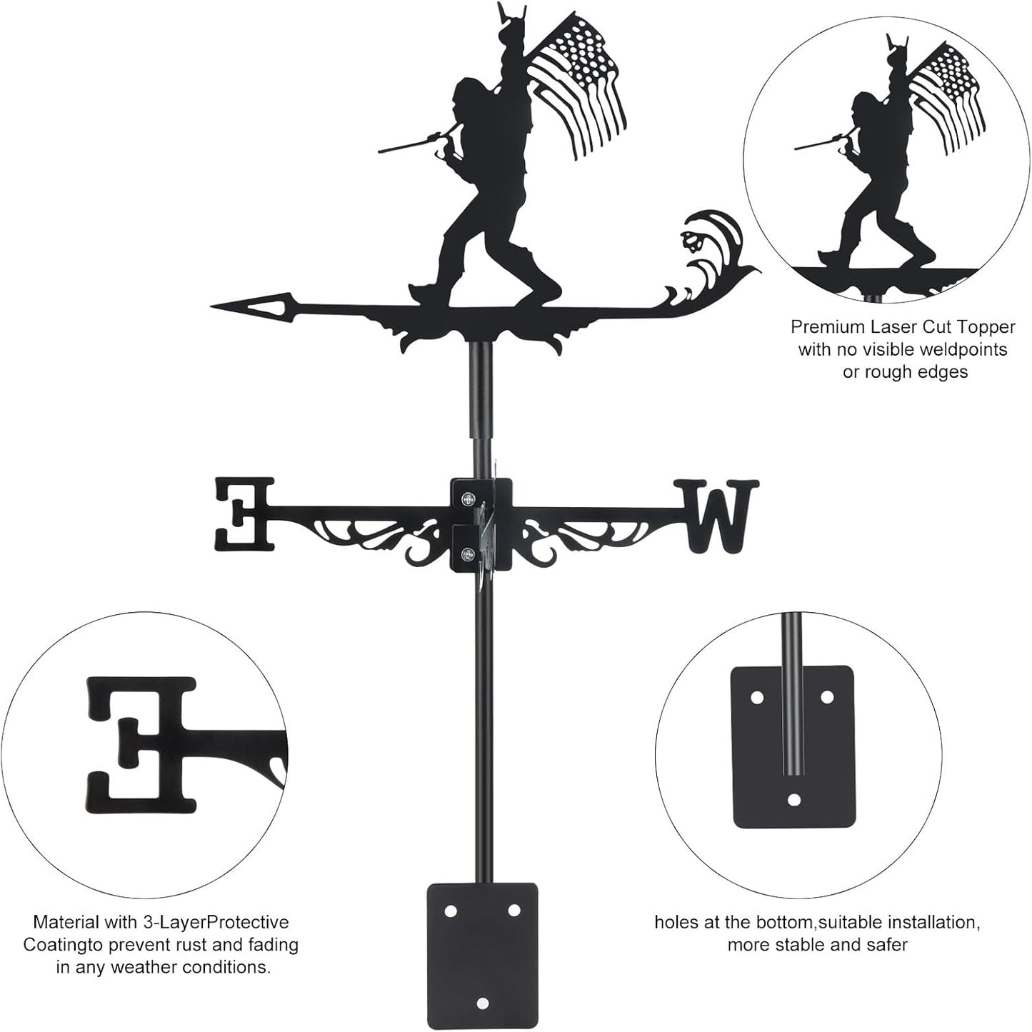 Metal Weather vanes, Black Metal Wind Direction Indicator Garden Decoration for Garden Farmhouse Chicken Coop Shed Outdoor Wind Measuring Tool Wind Direction Weathervanes(Bigfoot)
