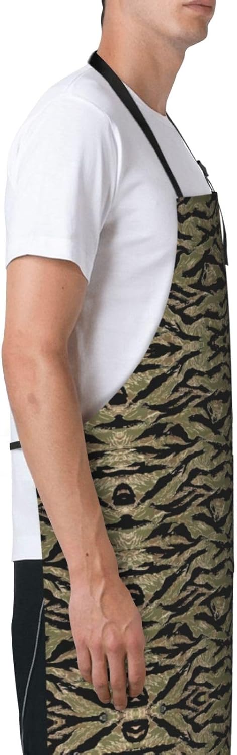 Tiger Stripe Camo print Waterproof apron with pocket adjustable cookin