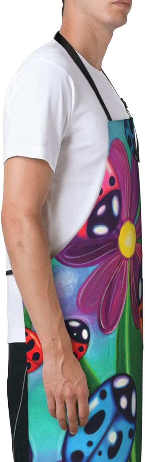 Colorful Ladybird Print Laundry apron 28x33 In Waterproof Kitchen Apron with Pockets for Cooking Baking