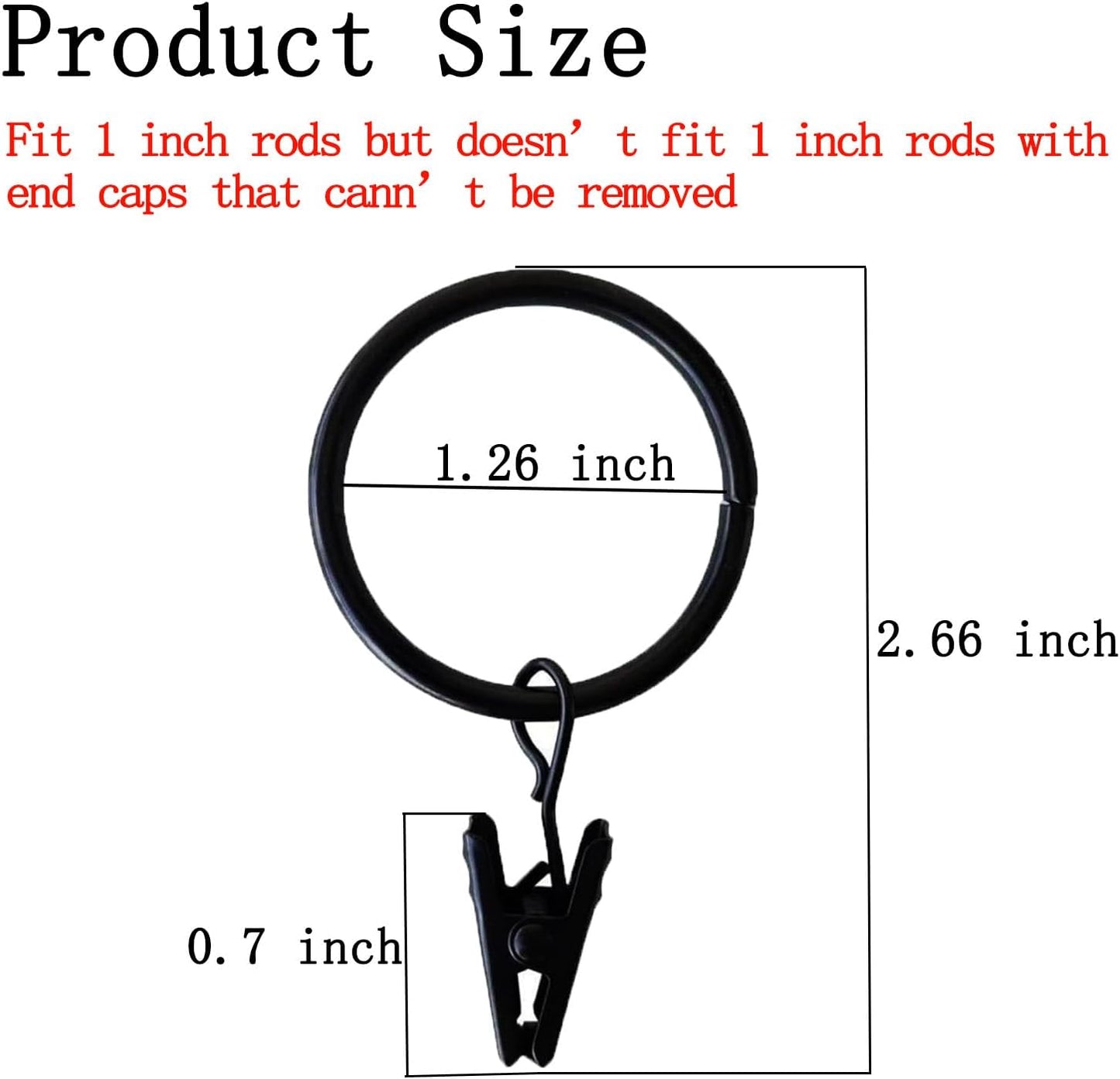 16 Pack Curtain Rings with Clips, Window Clip Rings Black Curtain Hooks Hangers Clip Rings for Hanging Drapery Drapes Bows, Small 1.26 Inch in Diameter, Fits up to 1" Rod