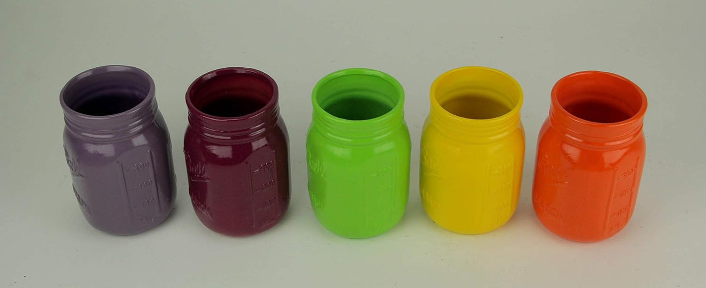 Bright and Colorful Ceramic Mason Jar Planters Set of 5