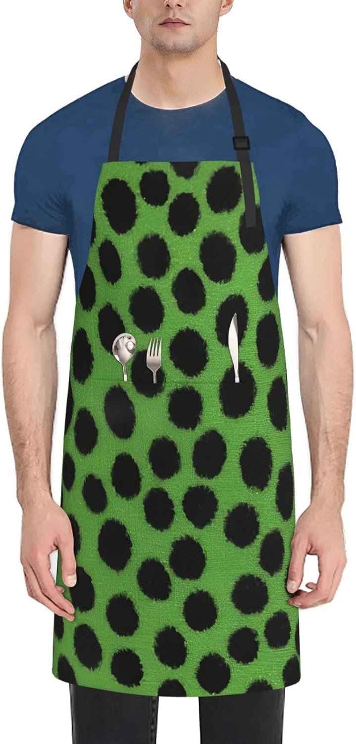 YANYU Green Leopard Print 28x33 In Kitchen Apron Stylish Chef Apron with Pockets for Cooking Baking Painting