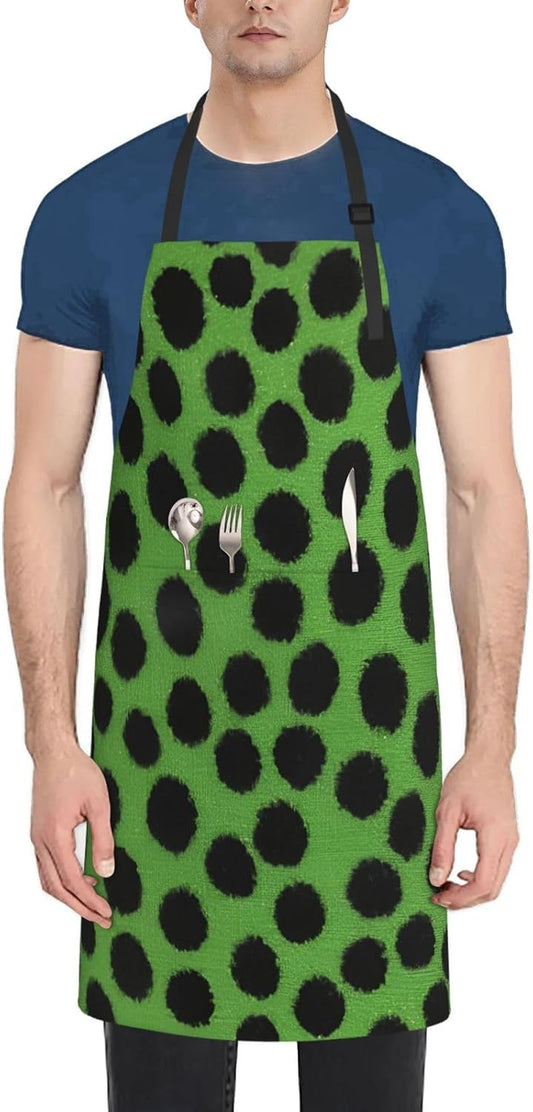 YANYU Green Leopard Print 28x33 In Kitchen Apron Stylish Chef Apron with Pockets for Cooking Baking Painting