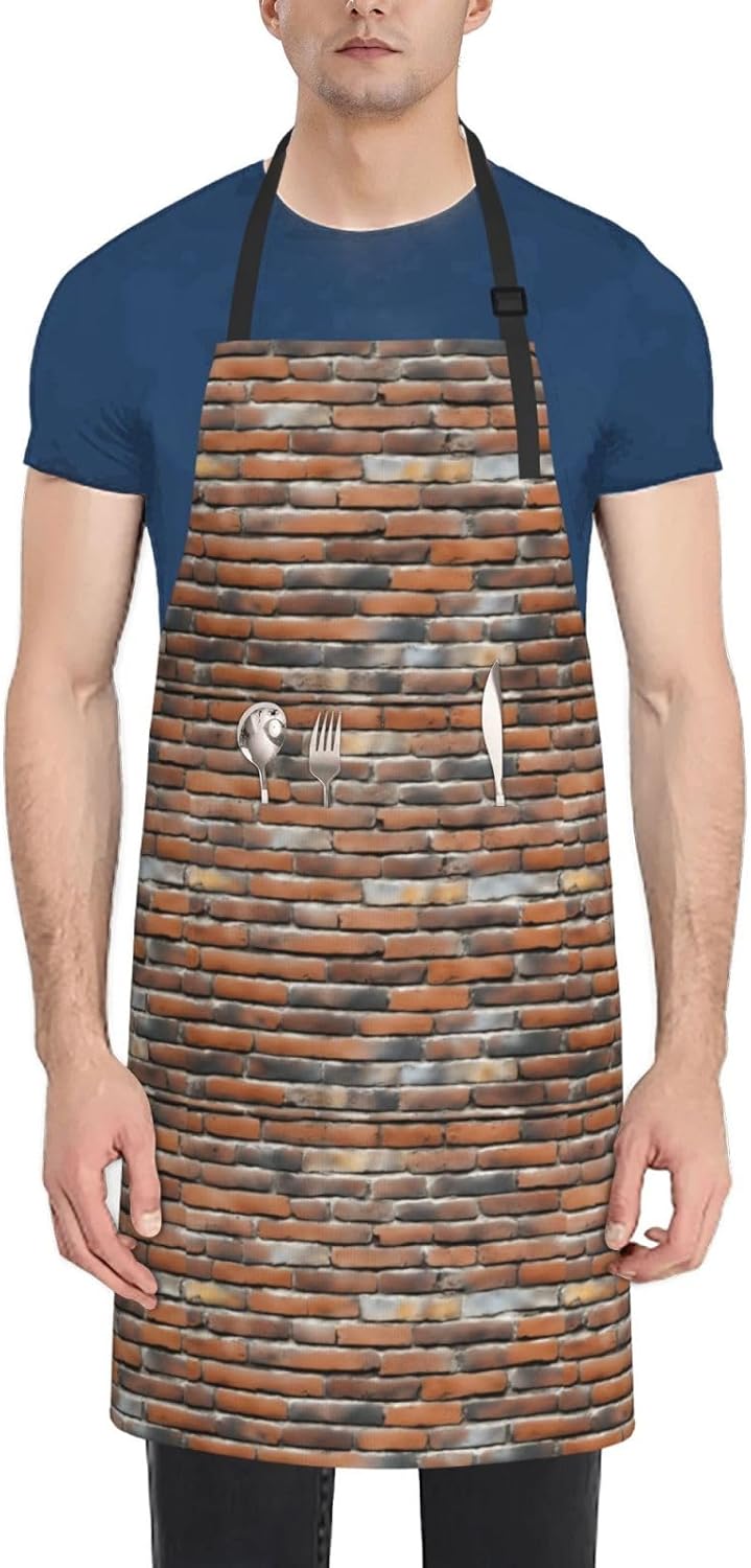 YANYU Old Brick Wall Print 28x33 In Kitchen Apron Stylish Chef Apron w