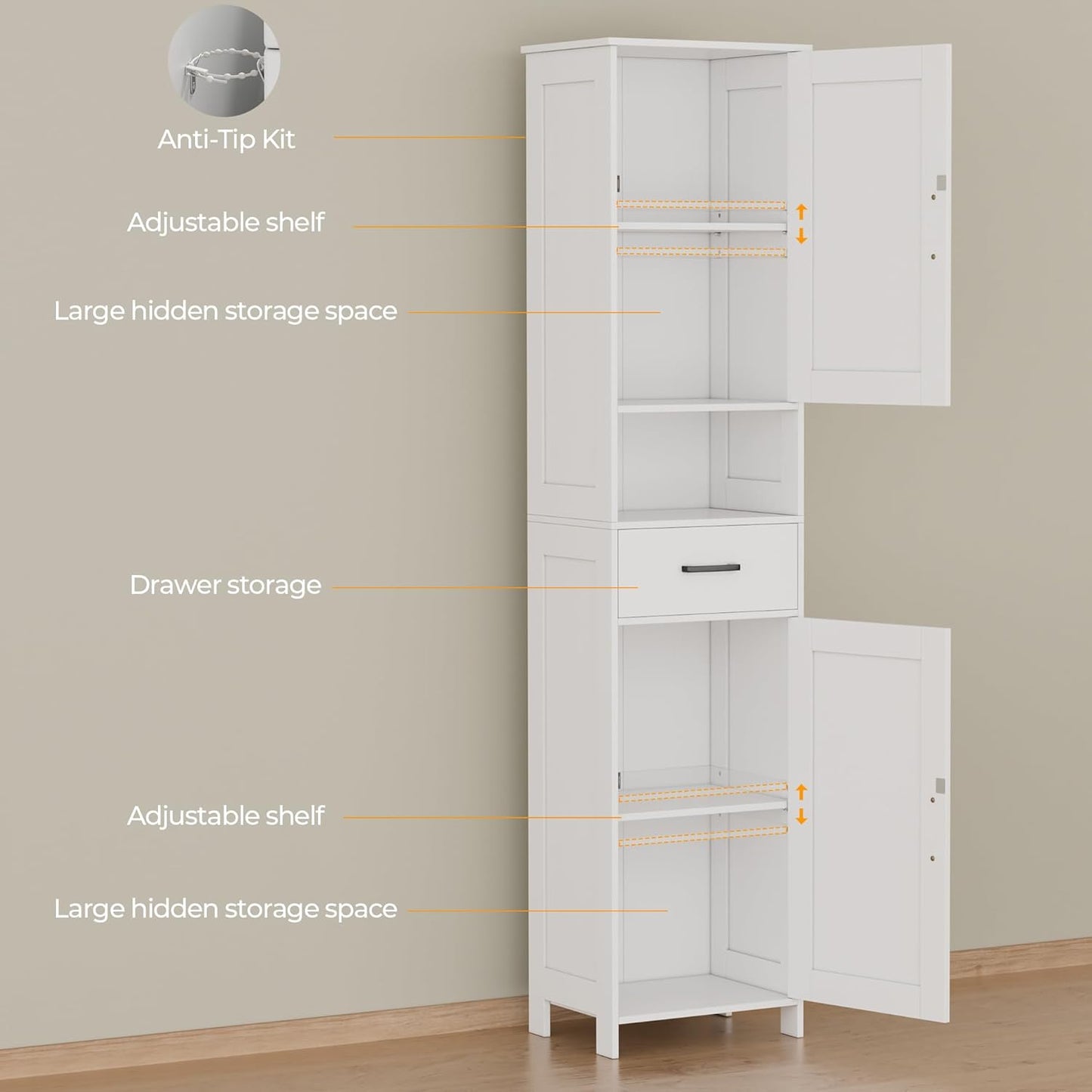 Homhedy 67" H Tall Bathroom Storage Cabinet with 2 Barn Doors and 1 Dr