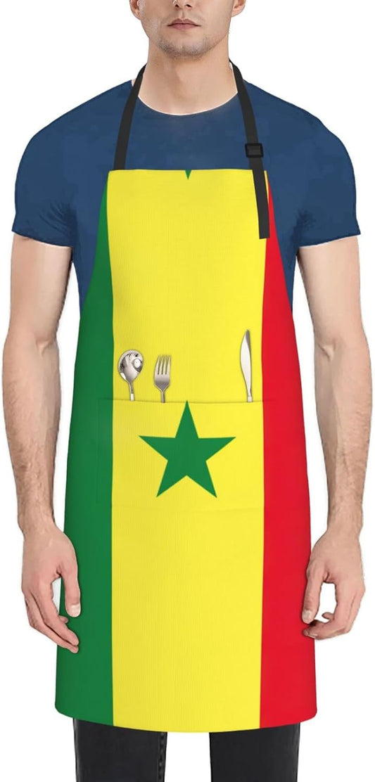 Flag of Senegal print Waterproof chef's apron with pocket apron for kitchen cooking baking barbecue and gardening