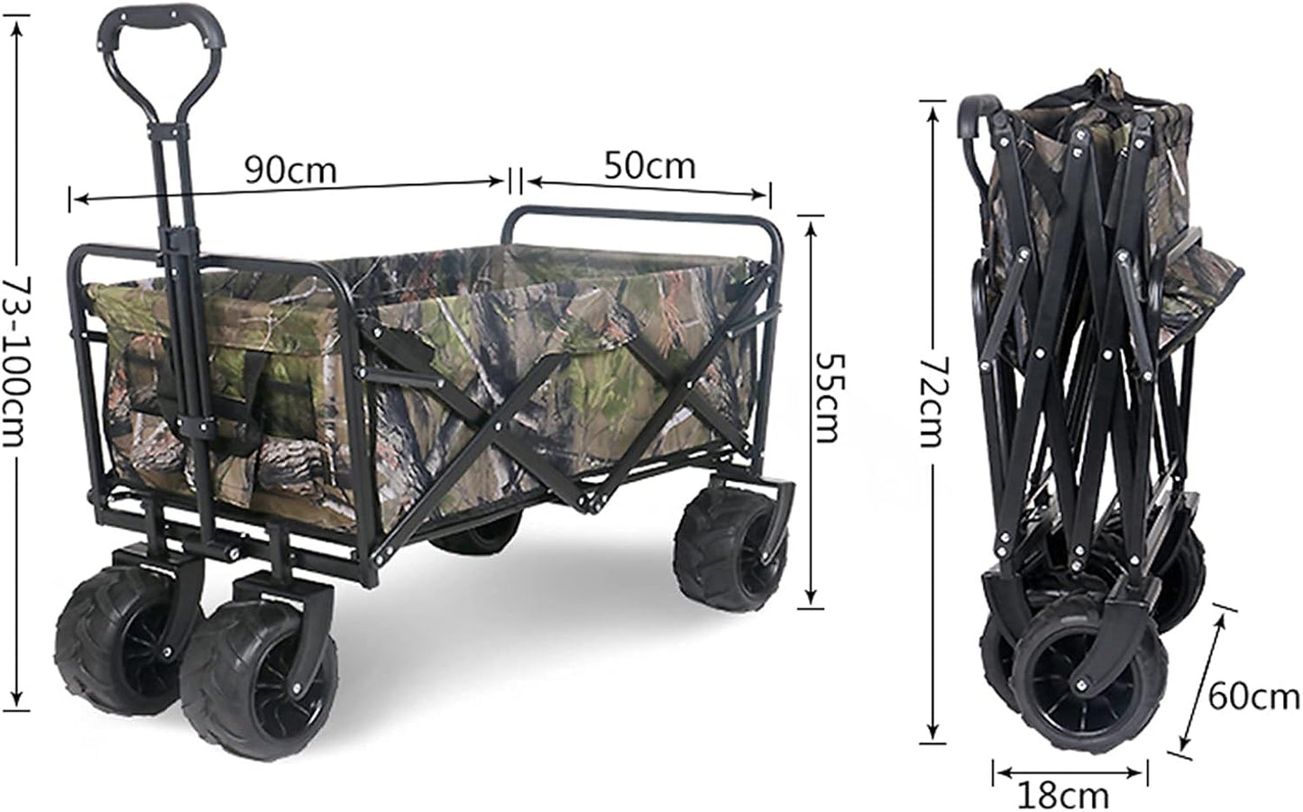 Folding Wagon, Capacity 80 kg, Portable Garden Cart, Camping Wagon - for Beach Outdoor Garden Picnic Heavy Duty Shopping Cart Wagons (Camouflage Green) (Camouflage Green)