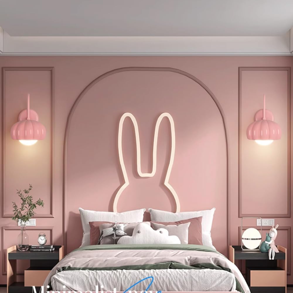 Lights Indoor Modern Pink Bedside Sconce Kids Room,Resin with Globe White PE,Bedside Reading G9 Metal Wall Sconces for Bedroom Living Room lamp