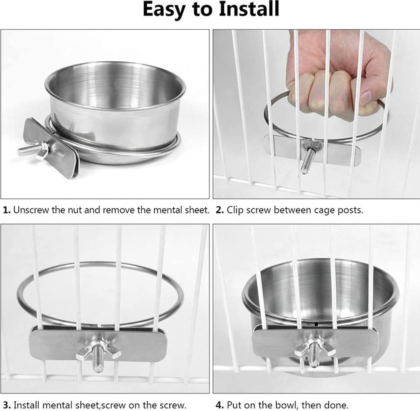Bird Feeder Bowls for Cage Stainless Steel Dish Parrot Food Bowl Feeding Cup Clamp Holder for Small Pets 2pcs Bird Feeding Dish Parrot Removable Stainless Steel Bowl Clamp Holder Birds Food Dish