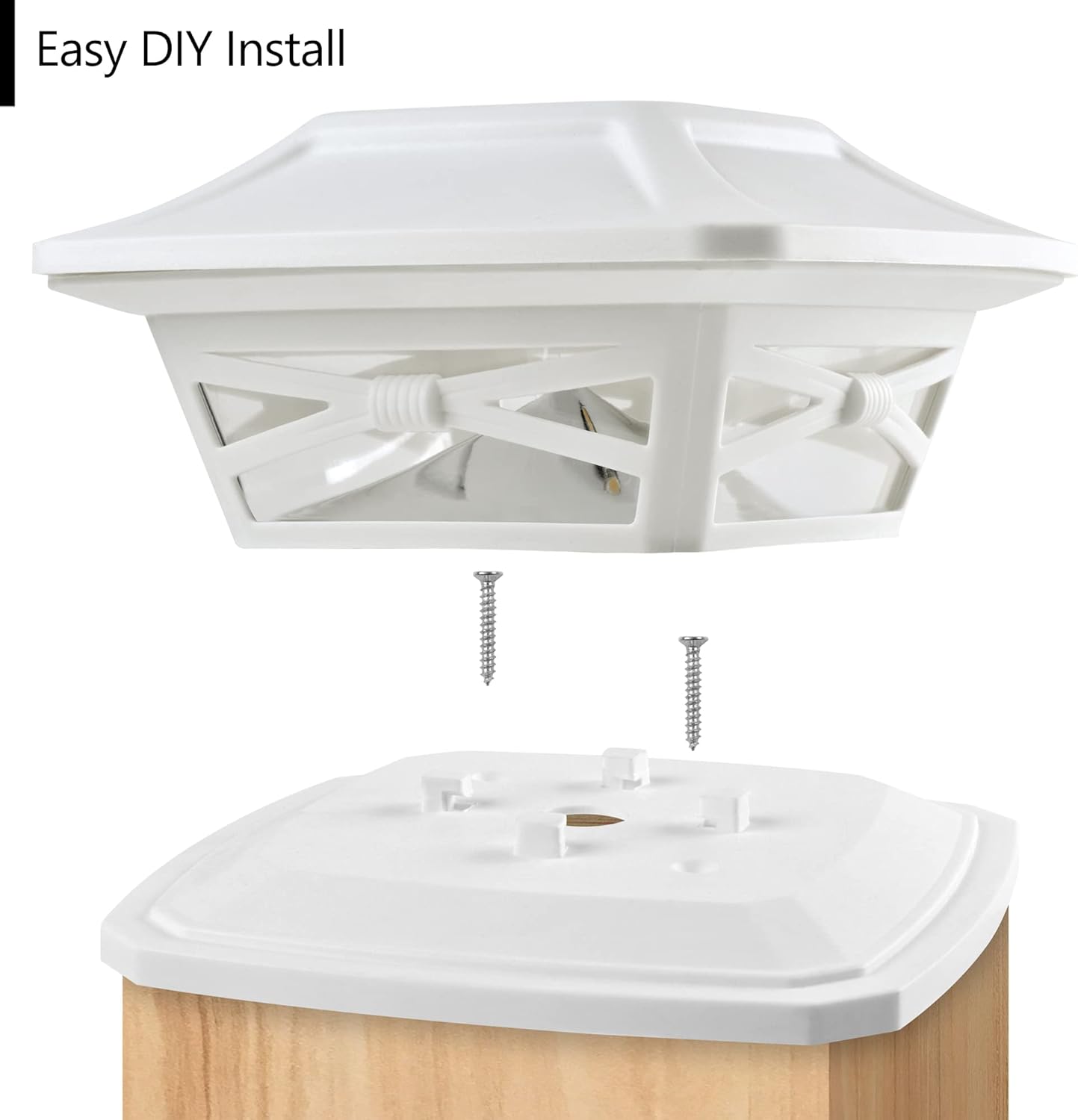Davinci Lighting Flexfit Solar Outdoor Post Cap Lights - Includes Bases for 4x4 5x5 6x6 Wooden Posts - Bright LED Light - Pearl White (2 Pack)