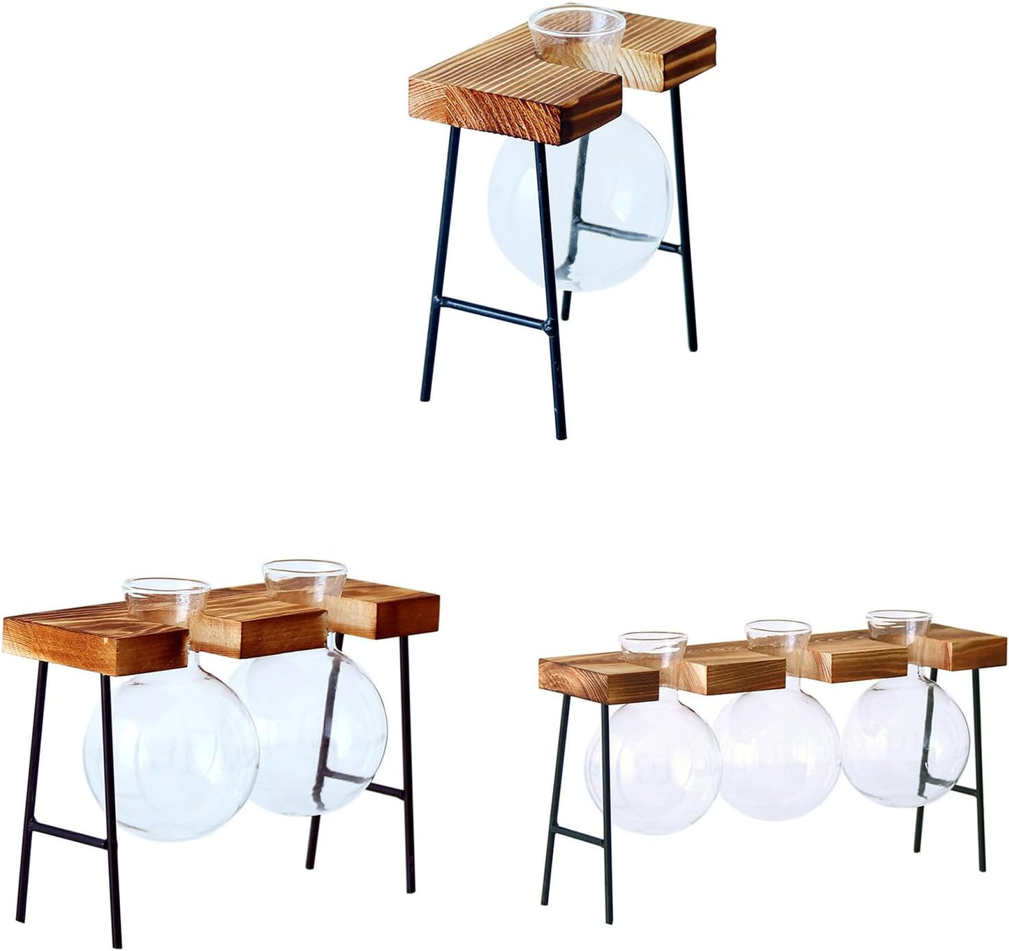 Desktops Plant Terrariums Glass Bulb Vase Plant Propagations Jar with Wooden Stand Flower Planter for Hydroponics Plant