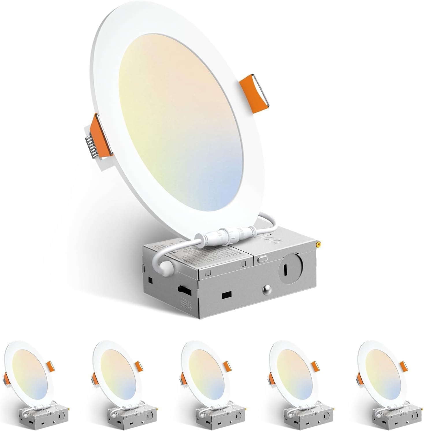 Amico 6 Pack 6 Inch 5CCT Ultra-Thin LED Recessed Ceiling Light with Ju