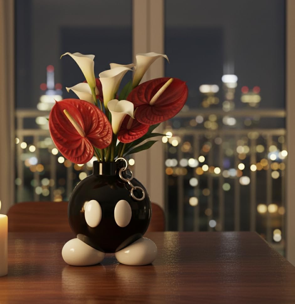 Ceramic Bomb Vase – Unique Cartoon Face Decorative Flower Pot, Modern Black & White Sculpture Planter for Home, Office, Living Room, Entryway & Gift Décor