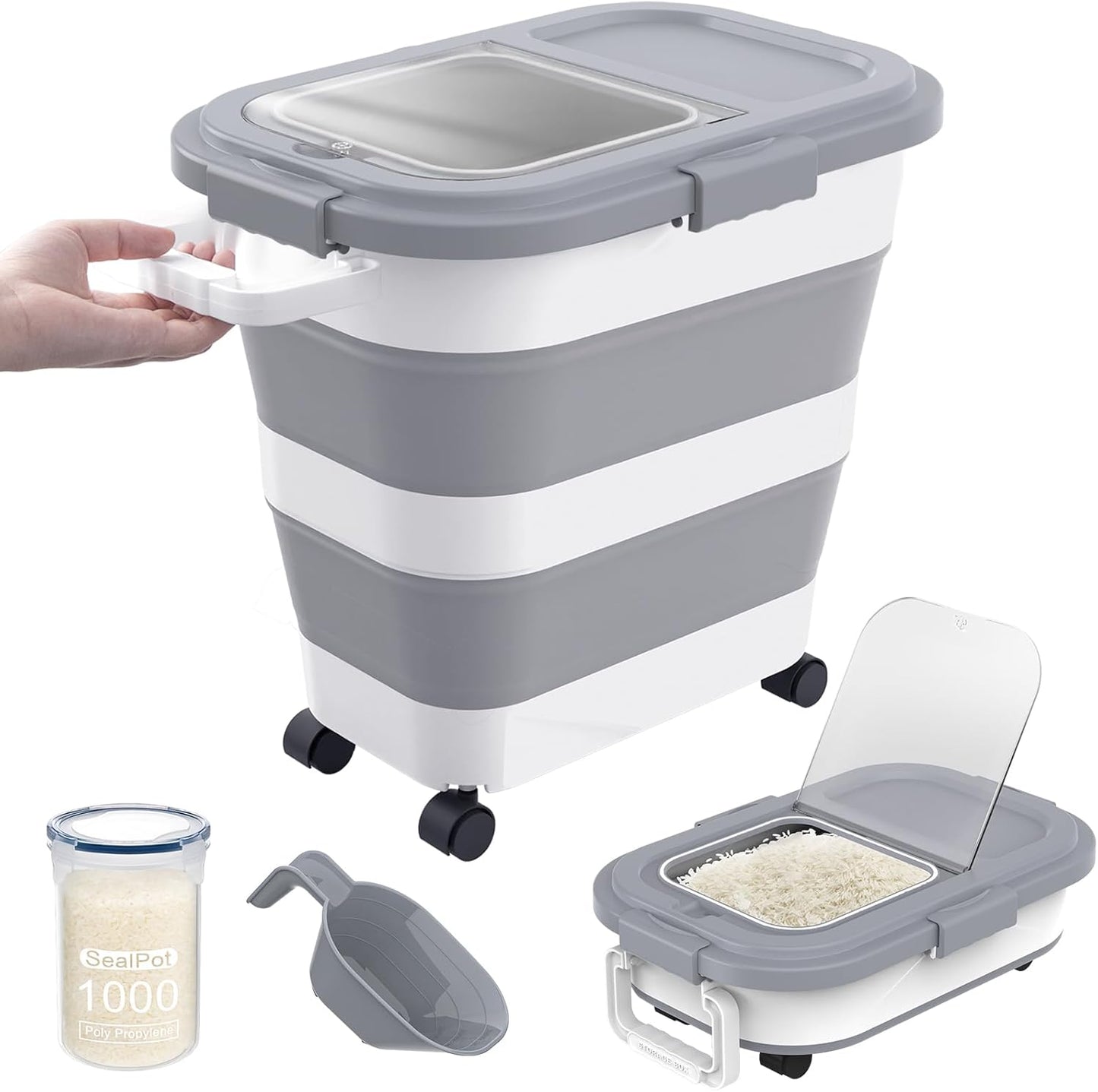 HOYTAMDA 25-35Lbs Rice Container,Collapsible Airtight Food Storage Con