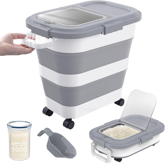 HOYTAMDA 25-35Lbs Rice Container,Collapsible Airtight Food Storage Con