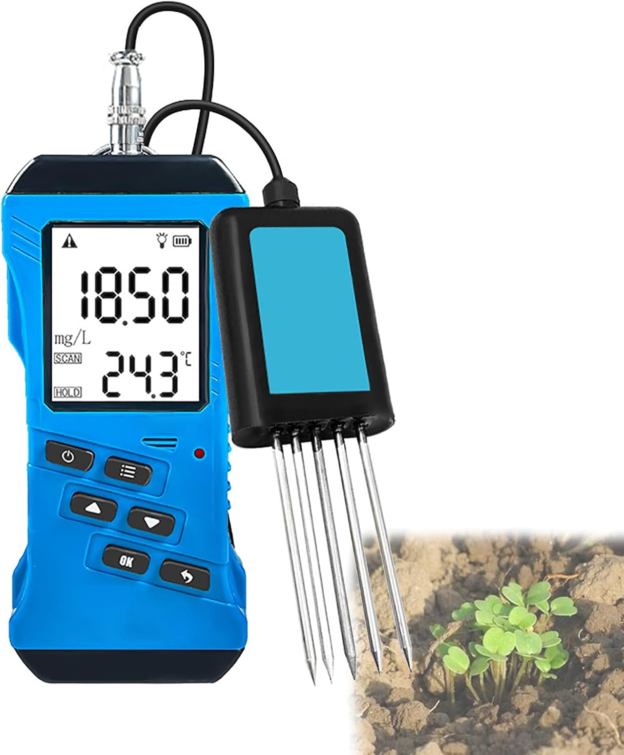 7-in-1 Soil Soil Test Meter,Temperature/Soil Moisture/PH Meter/Conductivity/NPK Tester,for Garden, Lawn, Plant Care, Farm and Indoor Outdoor Plants