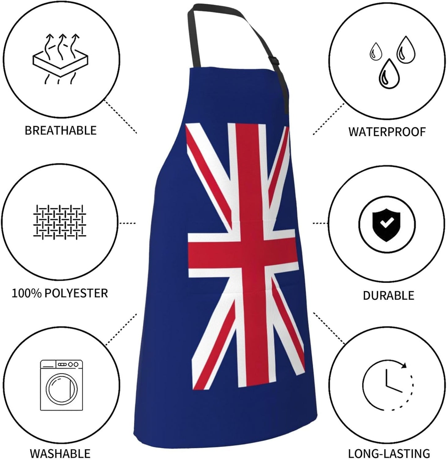 British flag print Waterproof chef's apron with pocket apron for kitchen cooking baking barbecue and gardening
