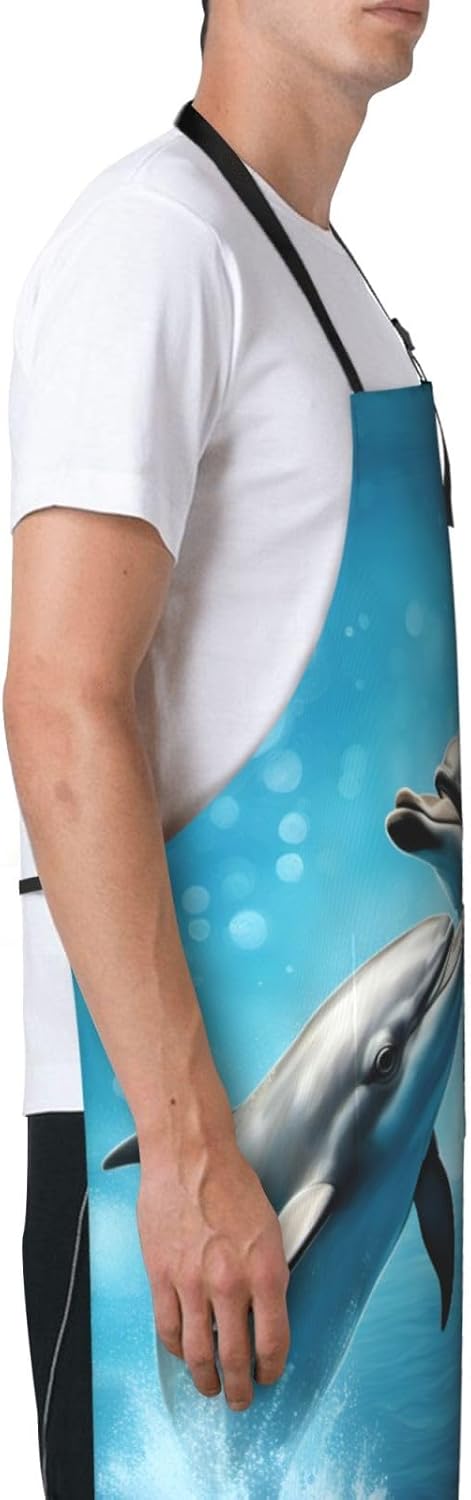 Dolphins in Love print Waterproof chef's apron with pocket apron for k
