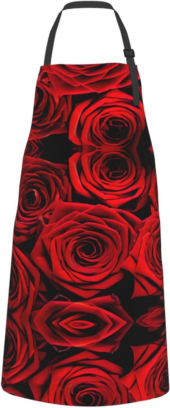 Red Rose Flower Print Laundry apron 28x33 In Waterproof Kitchen Apron 