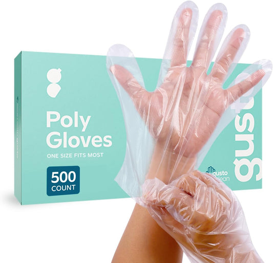 GUSTO Disposable Poly Gloves for Food Prep, Cooking & Food Service – Clear Plastic, Latex & Powder Free, One Size