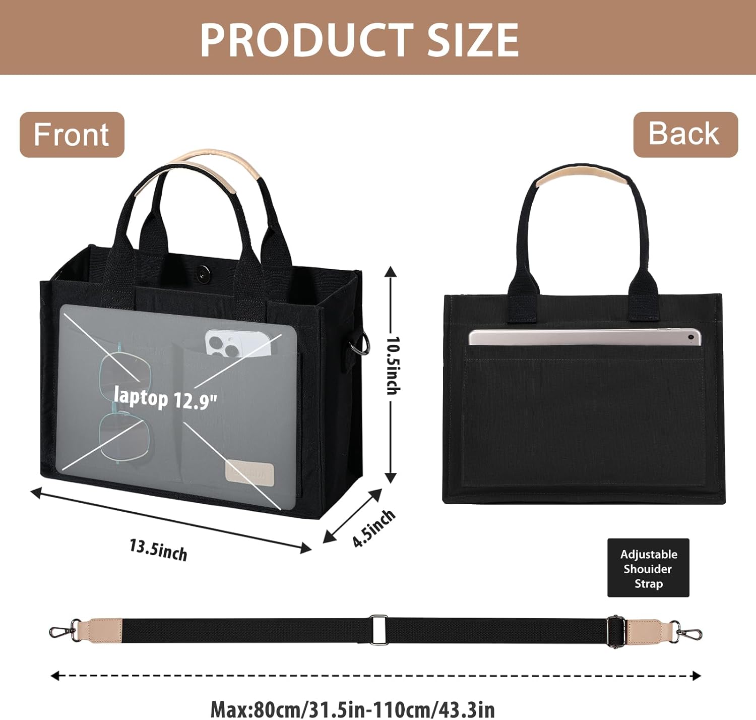Canvas Tote Bag for Women Crossbody Work Purse with Pockets Top Handle