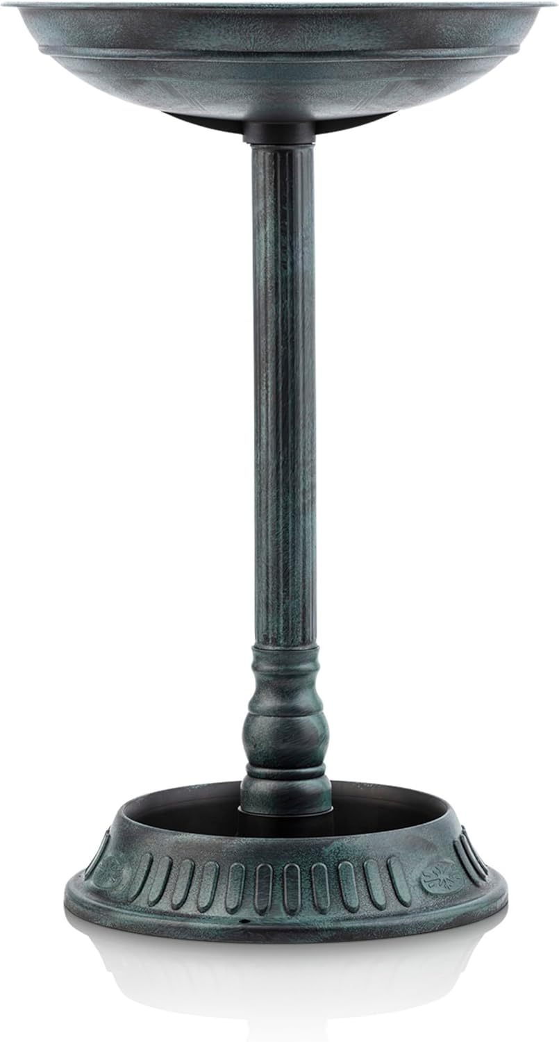Alpine Corporation 25" Tall Outdoor Birdbath with Planter Pedestal Yard Statue, Stunning Garden Accent, 15" Round, Green