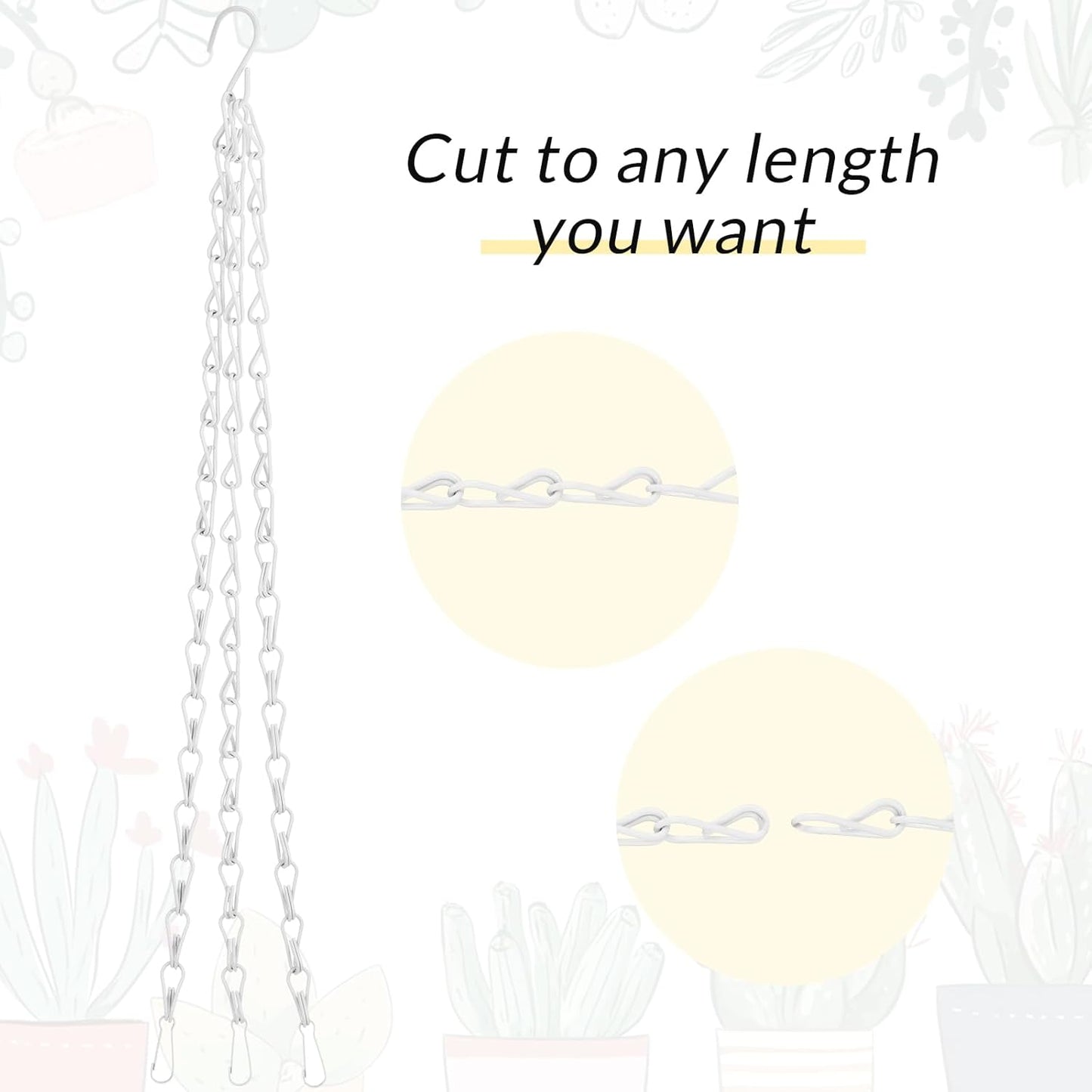 Ripeng 8 Pack 16.38 Inch Plant Hanging Chains with Hooks Metal White Hanging Basket Chain for Bird Feeders Planters Lanterns 3 Point Flower Pot Basket Chain Garden Plant Hangers