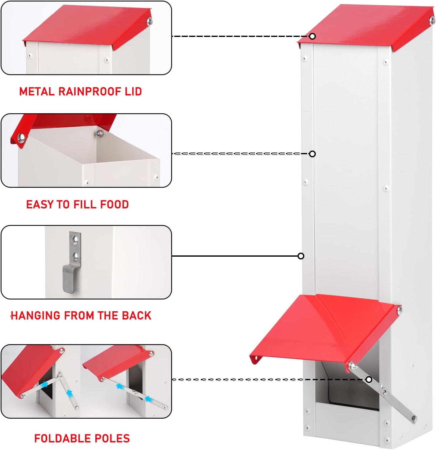 Automatic Bird Feeder Galvanized Metal Bird Feeders for Outdoors No Waste Wall Mounted Poultry Feed Dispenser Holds 8Lbs ForBird Quails Goose Chickens Ducks