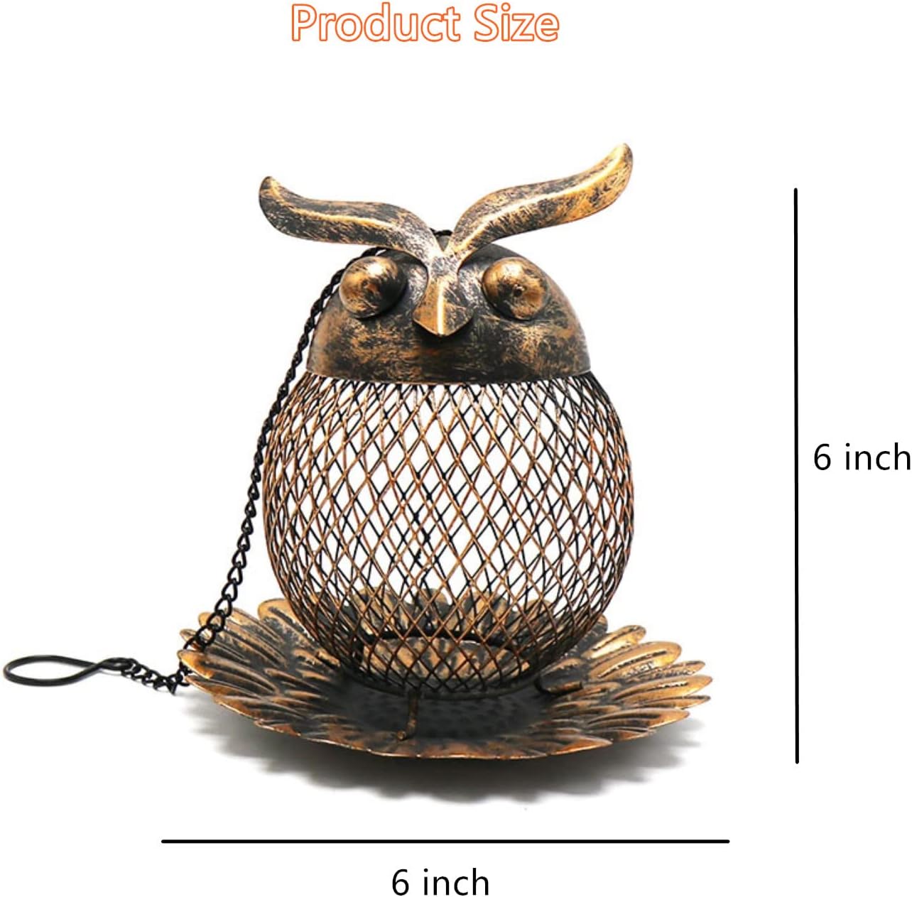 Outdoor Garden Wild Bird Feeder Hanging Bird Feeders, Heavy Duty Copper Metal Mesh Wild Finch Bird Feeder for Outside with Hook for Garden Yard Decor, Owl Shaped