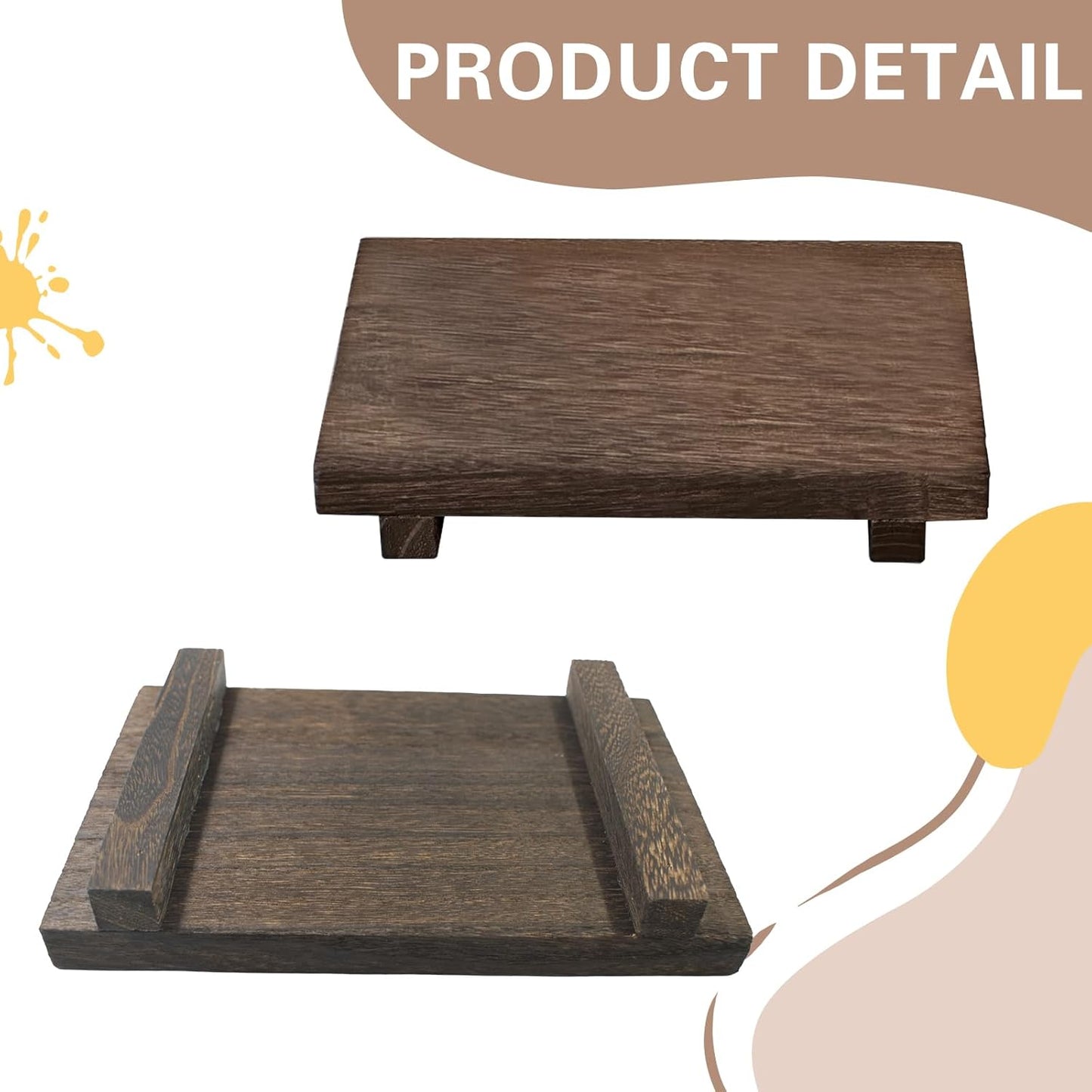 2 PCS Wood Riser for Decor, Wood Pedestal Stand Risers for Bathroom Kitchen Counter Vanity Sink, Farmhouse Wooden Tray for Soap Bottle Makeup Candles Jewelry Plant, 9 x 5.9 x 1.57 Inch