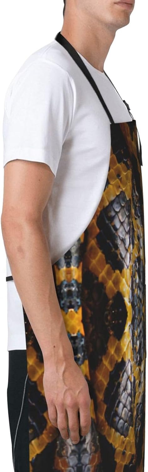 Yellow Snake print Waterproof apron with pocket adjustable cooking apr