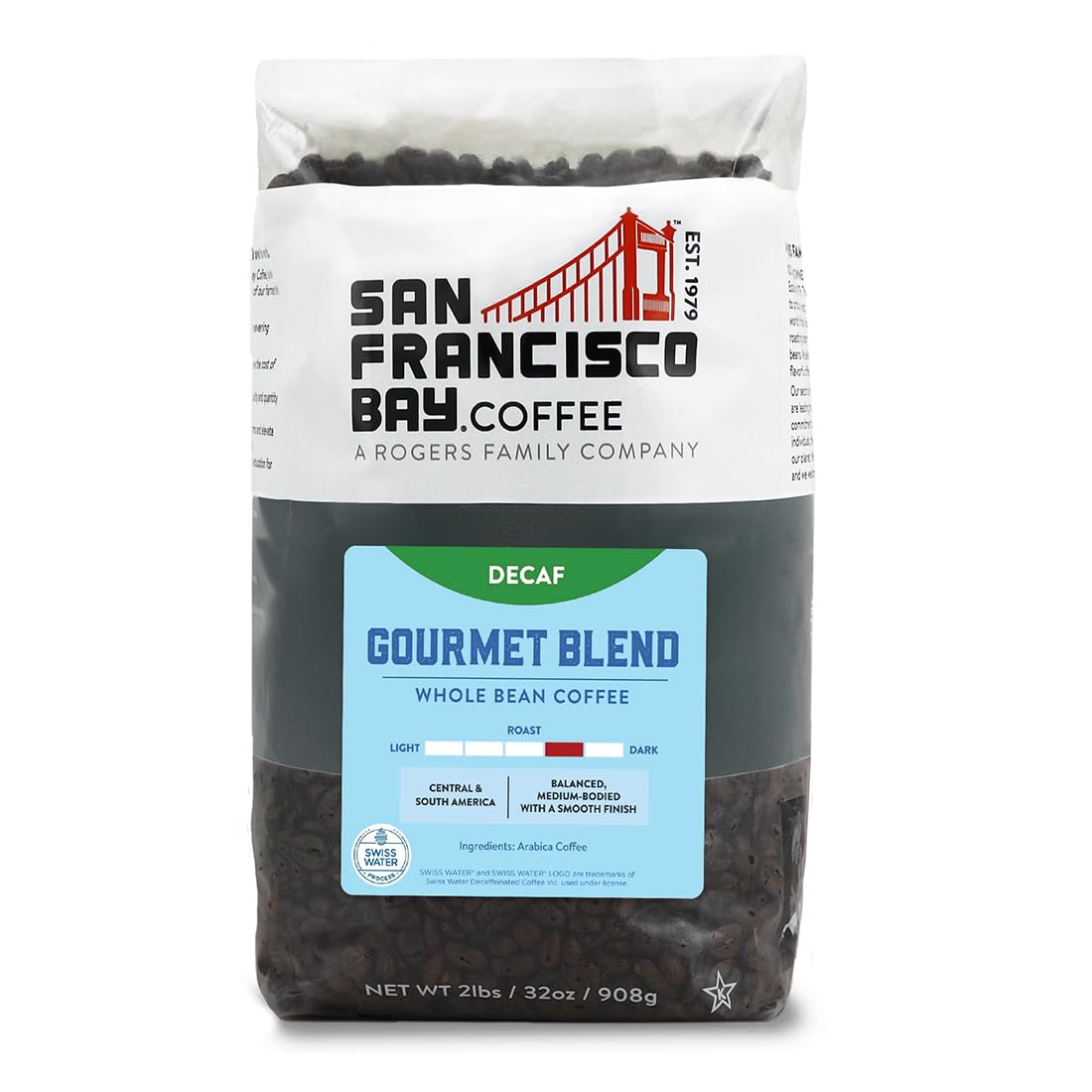 San Francisco Bay Coffee - Decaf Medium-Dark Roast Whole Bean Coffee -