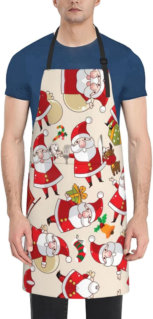 Christmas Cartoon Santa Claus print Waterproof apron with pocket adjustable cooking apron for adult kitchen bibs to bake
