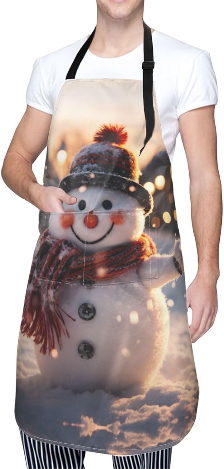 Christmas Snowman print Waterproof apron with pocket adjustable cooking apron for adult kitchen bibs to bake